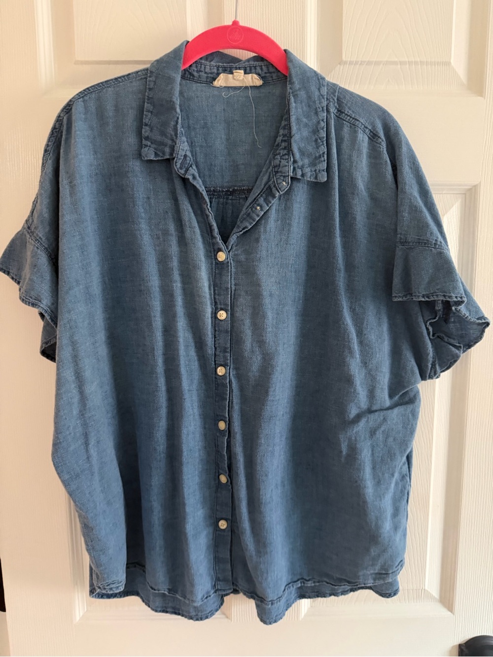 Madewell Washed Indigo Button-Down Shirt with ruffle sleeves xxl